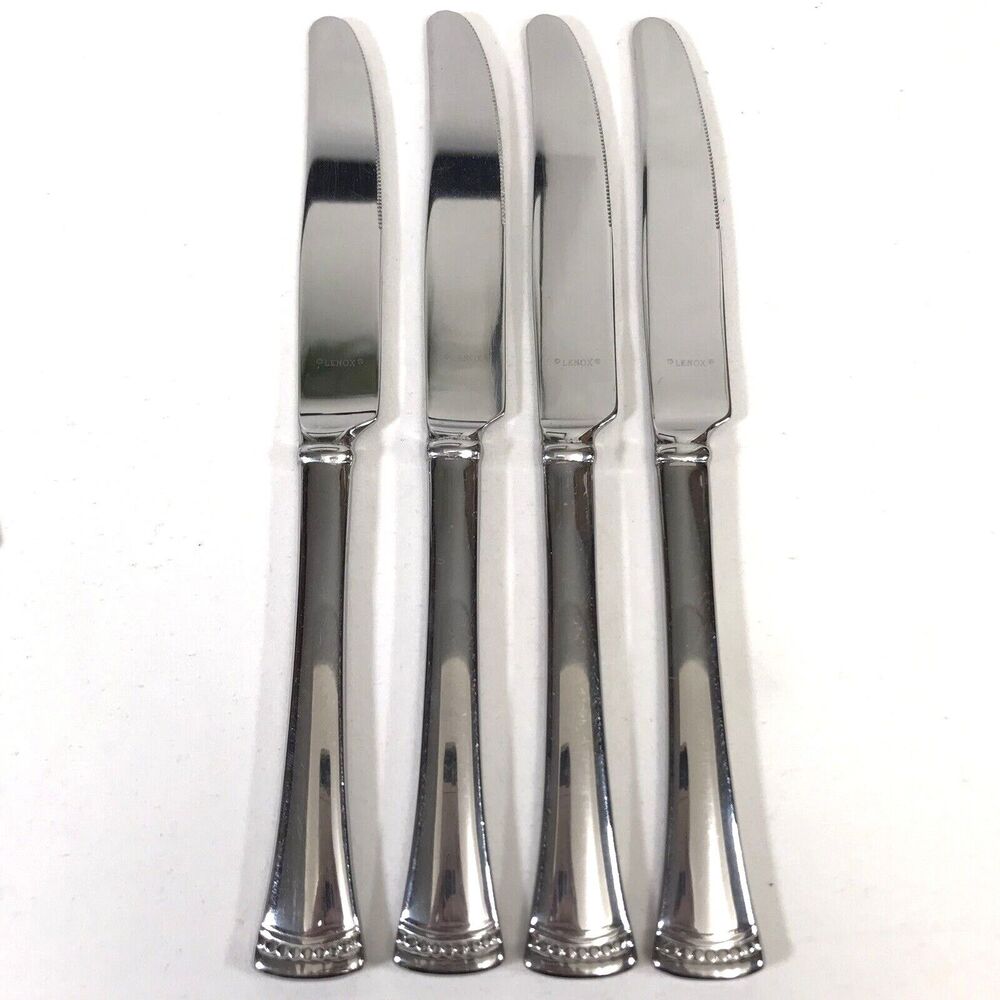 4 Lenox PORTOLA Dinner Knives Dot Band 18/10 Stainless Flatware Silverware
